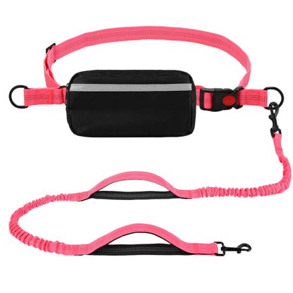 Hands Free Dog Leash with Zipper Pouch, Dual Padded Handles, Shock Absorbing Bungee Leash for Small Medium Large Dogs, Ideal for Walking Jogging Running Hiking (Pink) - color: Pink