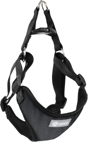 AKC Striped Step-in Dog Harness – No Pull Adjustable Vest with Dual D-Rings, Easy On/Off – Small, Medium & Large Sizes in Black, Gray, Navy & Red - color: Black, size: Medium