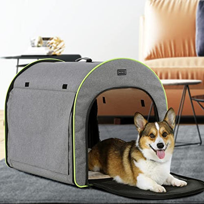 PETSFIT Foldable Dog Crate, Dog Travel Crate - 30 Inch Lightweight, Roomy, Easy to Set Up, Portable Pop Up Dog Carrier with Thick Mat, Sturdy Portable Dog Crate, Gray