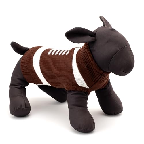 THE WORTHY DOG Touchdown Sleeveless Dog Sweater – Warm Pullover Dog Clothes with Leash Opening, Acrylic Double Knit & High-Cut Belly - Brown, Small - color: Touchdown - Brown, size: Small