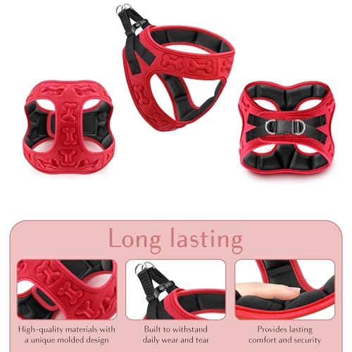 No Pull Dog Harness for Small, Medium & Large Dogs – Soft Padded, Adjustable Step-in Pet Vest with Leash Clips, Reflective Straps & Control Handle - color: Red, size: XS (Chest 13"-14.5")