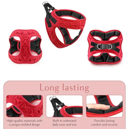 No Pull Dog Harness for Small, Medium & Large Dogs – Soft Padded, Adjustable Step-in Pet Vest with Leash Clips, Reflective Straps & Control Handle - color: Red, size: XS (Chest 13"-14.5")