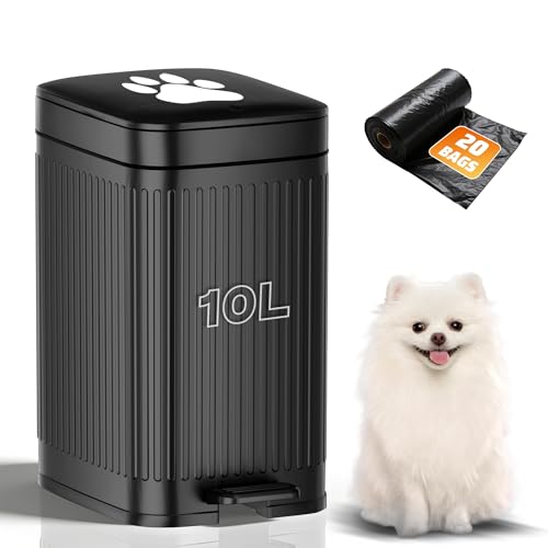 Dog Poop Trash Can Outside, 2.7Gal Dog Waste Trash Can with Lid, Foot Pedal, Dog Waste Container with 20 Bags, Pet Poop Bucket with Soft Close for Backyard Odor Control, Black - size: 10L Black Dog Trash Can