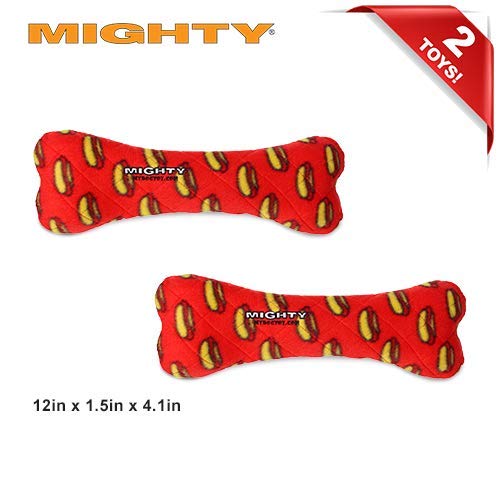 MIGHTY Tuffy 2 Pack Bone Dog Toy: Ultra Durable Plush Toy with Multiple Layers & Reinforced Seams, Washable and Floats, Vinyl Bone & Fleece - color: 2PK Red Bone