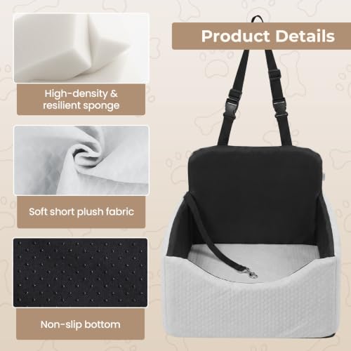 Dog Car Seat for Small/Medium Dogs Up to 35 lbs, 5in Booster Car Seat Cushion, Fully Detachable and Washable, with Safety Belt and Anti-Slip Base, Grey - color: Grey