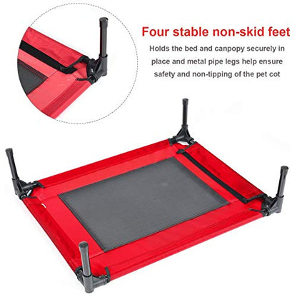 Elevated Dog Bed with Removable Canopy w/Convenient Carrying Bag Indoor Shade 1680D Portable Raised Oxford Fabric Outdoor Cooling Dog Cot Cat Bed Pet Tent for Camping (30", Red)