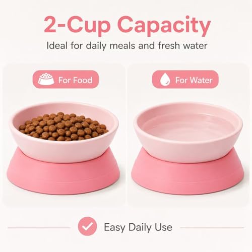 Tilted Angle Dog Bowls - Slanted Resin Dog Cat Food Bowl, Non-Slip Pet Feeder with Detachable Silicone Stand (Pink, L - 4 Cup) - color: Pink, size: L - 4 Cup