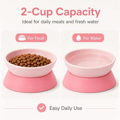 Tilted Angle Dog Bowls - Slanted Resin Dog Cat Food Bowl, Non-Slip Pet Feeder with Detachable Silicone Stand (Pink, L - 4 Cup) - color: Pink, size: L - 4 Cup