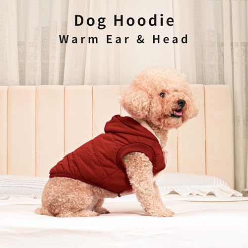 Vecomfy Fleece Lining Extra Warm Dog Hoodie in Winter,Small Dog Jacket Puppy Coats with Hooded,Red XS - color: Red, size: X-Small (Pack of 1)