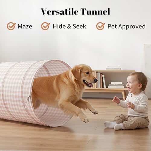 Tunnel Toys for Toddlers: Pop Up Kids Play Tunnel with Carry Bag - Collapsible Peachskin Fabric Tunnel for Baby Indoor & Outdoor - Sensory Activity Gift for Boys Girls Pet Puppy Dog