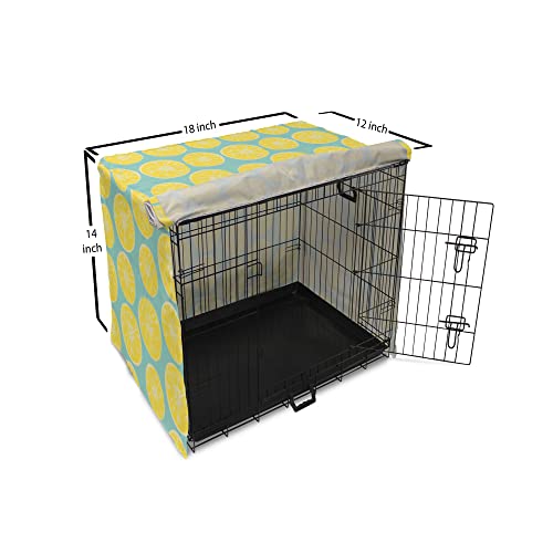 Lunarable Yellow and Blue Dog Crate Cover, Citrus Pattern in Hand Drawn Style Watercolor Grunge Lemon Slices, Easy to Use Pet Kennel Cover for Small Dogs Puppies Kittens, 18 Inch, Turquoise and Yellow