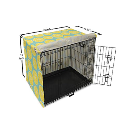 Lunarable Yellow and Blue Dog Crate Cover, Citrus Pattern in Hand Drawn Style Watercolor Grunge Lemon Slices, Easy to Use Pet Kennel Cover for Small Dogs Puppies Kittens, 18 Inch, Turquoise and Yellow