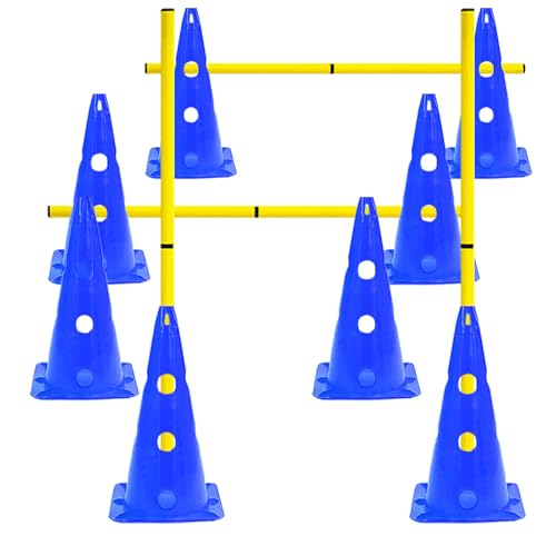 15 Inch Speed Agility Hurdles and Cones Set with 3 Height Level Detachable Jumping Hurdles for Beginner, Dog Training - color: Blue