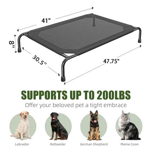Ekisemio Elevated Dog Bed for Large Dogs, Waterproof XL Pet Cot with Breathable Mesh, Outdoor & Indoor Cooling Dog Bed, Raised Frame for Joint Support, Black