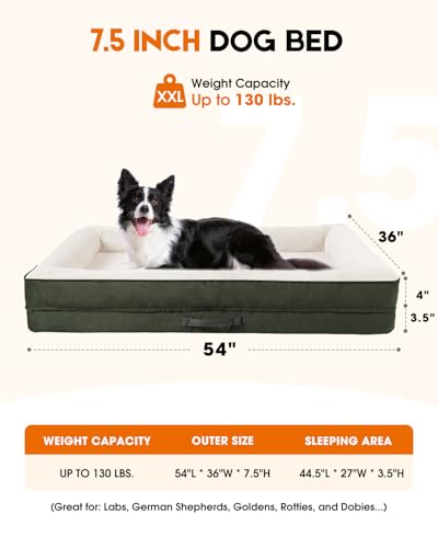 Upvilla XXL Orthopedic Dog Bed, Four-Sided Cushioned Egg-Shaped Foam Dog Sofa, Waterproof Removable Cover, Pet Sofa Bed with Non-Slip Base, Giant Dog Bed,Green - color: Green, size: 54"l X 36"w X 7.5"th
