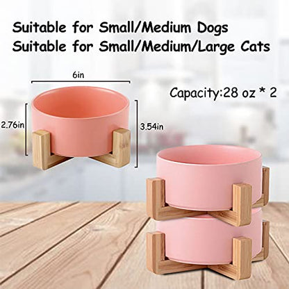 Petygooing Pink Ceramic Dog Cat Bowl Set with Stand, Pet Food and Water Dish,Medium Dog Bowls Anti Slip Set of 2 Cat Bowls Pet Food Bowl- Pet Dishes Small Medium Size Pet (28 OZ /3.6 Cups) - color: Pink, size: Medium Size Dog Bowls 850ML*2