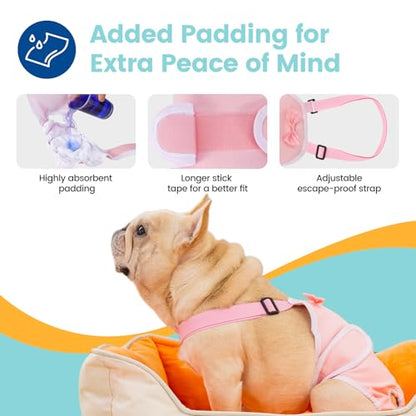 Avont 3 Pack Frenchie Dog Diapers Female, Washable Reusable Girl Doggie Pants for Period Heat Cycle, Full Body Cover Onesie with Adjustable Straps -Pink/Purple/Blue XL - size: XL