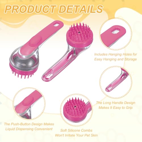 Pet Bath Brush, Dog Shampoo Brush New 2 in 1 Grooming Massage Scrubber Bubble Maker with Ring Built-in Shampoo Dispenser(Coarse,Pink), for Long Short Hair Cats Shower - color: Pink