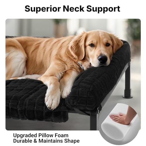 Veehoo Elevated Dog Bed Large Sized with Fluffy Plush Bolster Cushion, Washable Orthopedic Dog Couch Bed, Cooling Raised Pet Cot with Removable Mat, Breathable Mesh, No-Slip Feet, 48x 37 inches, Black - color: Black, size: 48"L x 37"W x 7.9"Th