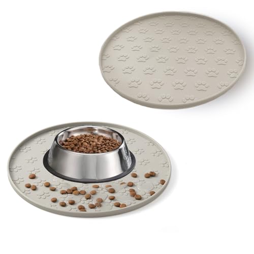 Dog Food Mat - Waterproof Silicone Dog Mat for Food and Water, Pet Food Mat with Edges for Protecting Floors (2Pack Beige) - color: 2Pack Beige