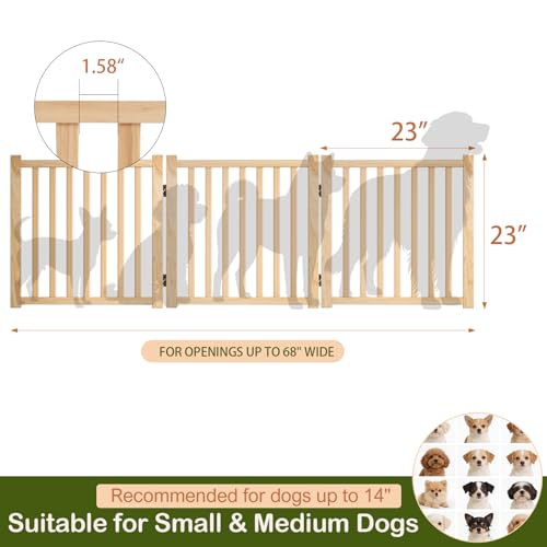 Wooden Freestanding Dog Gate Indoor, 23" H Foldable Dog Gates, No-Painted Portable Puppy Fence for Hallway Stairs, Doggy Barrier- 3 Panels - size: 【3 Panels】H:23''