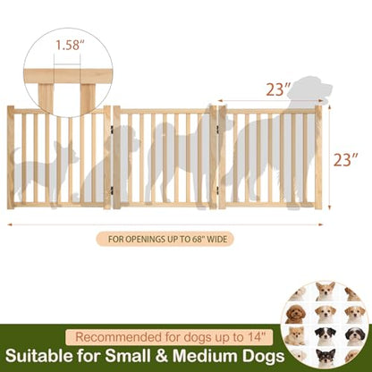 Wooden Freestanding Dog Gate Indoor, 23" H Foldable Dog Gates, No-Painted Portable Puppy Fence for Hallway Stairs, Doggy Barrier- 3 Panels - size: 【3 Panels】H:23''