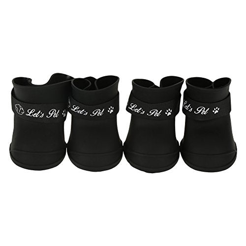 FILFEEL Pet Rain Shoes, Silicone Dog Cute Boots Anti-Slip Protective (M Black Color)