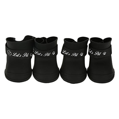 FILFEEL Pet Rain Shoes, Silicone Dog Cute Boots Anti-Slip Protective (M Black Color)