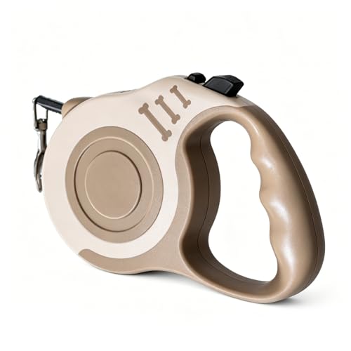 GLOGLOW Retractable Dog Leash 5m Automatic Locking Nylon Rope Free One Button Brake for Small Medium Dogs Outdoor Walking (Brown)