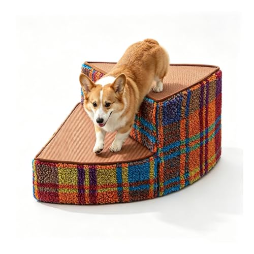 Curved Dog Stairs for Small Dogs & Cats – Pet Steps with Non-Slip Textured Surface, Removable Washable Cover & High-Density Foam(Brown,2-Step) - color: Brown, size: 2-Step