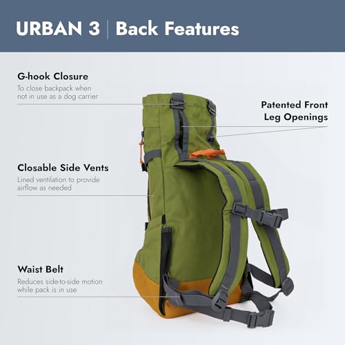 K9 Sport Sack Urban 3 - Large, Leafy - Ideal for Dogs with 20-22” Back Length - Dual-Use, Backpack-Style Carrier + Everyday Pack