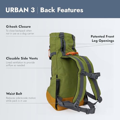 K9 Sport Sack Urban 3 - Large, Leafy - Ideal for Dogs with 20-22” Back Length - Dual-Use, Backpack-Style Carrier + Everyday Pack