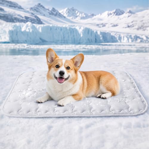 Luciphia Premium Dog Cooling Mat Non-Slip Q-MAX>0.5 Self-Cooling Pad for Medium Pet Indoor Portable Kennel Puppy Bed for Summer Crate Pad for Dog Washable Light Grey 30x40 inches - color: Light Grey, size: 30x40 inches