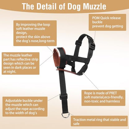Dog Muzzle,Adjustable Loop Pets Muzzle Soft Leather Protect Skin Puppy Muzzles Prevent Biting Chewing Barking Allow Panting Drinking,Not Include Dog Collar (Brown, Medium) - color: Brown, size: Medium