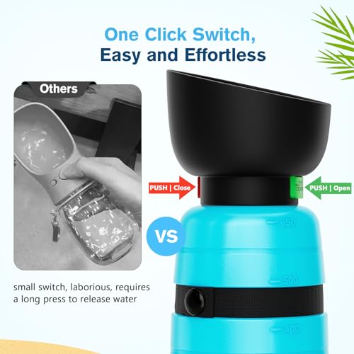 Pecute Dog Water Bottle Portable 22 oz with 5 oz Food Container, Poop Bag Holder, Portable Dog Water Bottle Dispenser, Leakproof, Lightweight, Pet Water Bottle for Dogs Outdoor Travel Walking | Portable, Lightweight, Leakproof BPA Free for hiking, camping