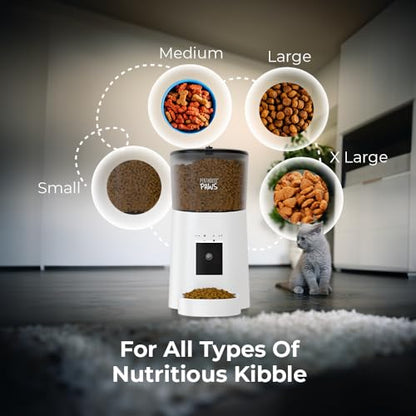 Penthouse Paws Smart HD Pet Feeder, 6L Dry Food Capacity, 1080p Camera, 2-Way Audio, Scheduled Meals, Backup Power, Easy to Clean, Anti-Jam Design for Cat & Dog, White - color: White