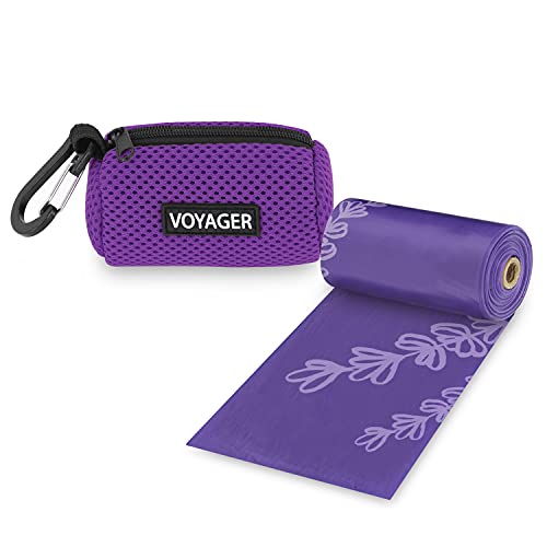 Best Pet Supplies Dog Poop Bag Holder Leash Attachment with Reusable Dispenser for Travel, Walking, Park, and Outdoor Use, Durable with Clip-On - Purple, Mesh Dispenser w/15 Bags - color: Mesh (Purple), size: 1 Count (Pack of 1)