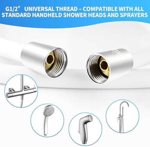 Extra Long Replacement Shower Hose Extension Handheld Shower Head Hose 59 Inches Flexible and Durable with Brass Insert and Nut rv shower head with hose - color: White, size: 59 Inches