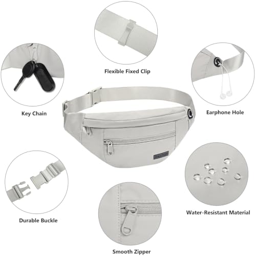 MAXTOP Large Crossbody Fanny Pack with 4-Zipper Pockets,Gifts for Enjoy Sports Festival Workout Traveling Running Casual Hands-Free Wallets Waist Pack Phone Bag Carrying All Phones - color: Cloud Grey(Washed Nylon with Silver Metal Zipper), style: Large F