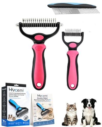 Double-Sided Pet Grooming Tool pro Brush for Deshedding Dog Brush Removes Tangles Knots and Loose Fur Long Haired Pet Brushes Comb for Dogs & Cats Pets Hair Remover Shedding(2pcRed(M+L)) - color: 2pcRed(M+L)