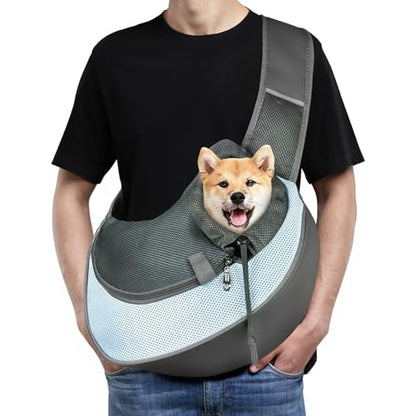 Dog Sling Carrier, Mesh Breathable Puppy Sling with Soft Adjustable Widen Padded Strap, Hand-Free Dog Purse Carriers for Small Dogs Cats, Pet Carrier Backpack for Travel Outdoor, Blue - color: Single Bag-Sky Blue-Large