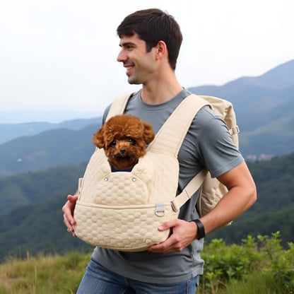 Dog Backpack Carrier for Small Dogs, Cat Carrier Sling, Front Facing Pets Chest, Adjustable Straps & Safety Lock, Hands-Free Dog Carrier, Gifts for Hiking, Biking & Daily, Fit 5-15 Lbs (Beige) - color: Beige