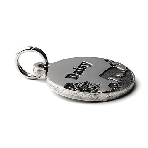 Deep Engraved Dog ID Tag Stainless Steel Personalized Customized Unique Pet ID Card Wolf Round (Elephant M) - size: Elephant M