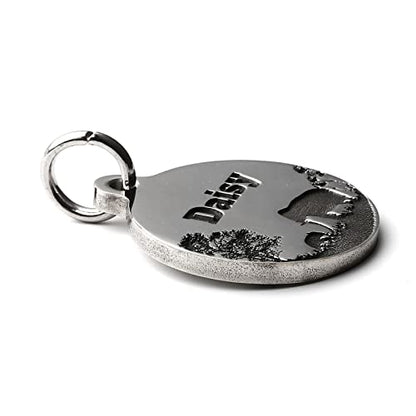Deep Engraved Dog ID Tag Stainless Steel Personalized Customized Unique Pet ID Card Wolf Round (Elephant M) - size: Elephant M