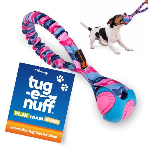 Tug-E-Nuff Pocket PowerBall Bungee | Shock Absorbing Bungee Handle | Durable Ball Toy for Dogs | Ideal for Interactive Dog Training and Dogs of All Ages | 23 cm (9 inches) in Size - color: Pink