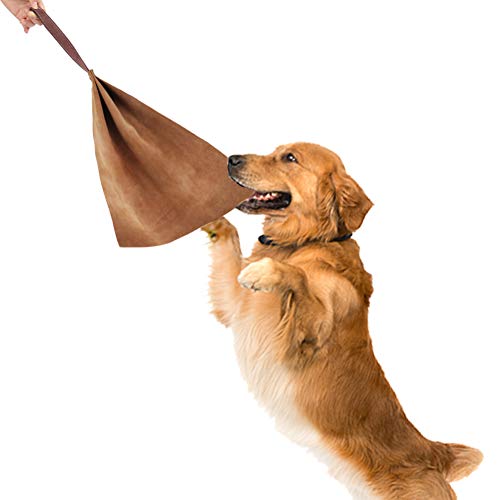 Lifeunion Dog Tug Bite Toy with Handle Leather Soft Durable Dog Training Tug of War Toys (Brown)