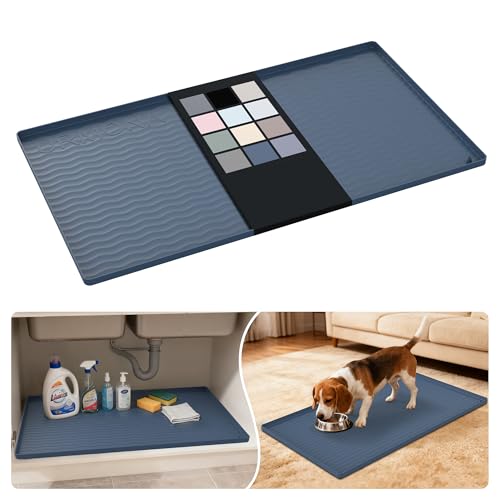 URMONA Waterproof Silicone Under Sink Mat 34'' x 19'' Shelf Liner for Kitchen and Bathroom, Cabinet and Counter Protector, Storage and Organizers, Litter Mat, Pet Cat Puppy Essentials(Dark Grey) - color: Dark Grey, size: 19"W x 34"L