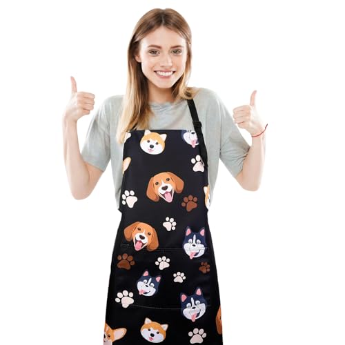 Dog Grooming Waterproof Apron with 2 Pockets, Cute Animals Puppy Dog Pets Apron - style: Happy Dog