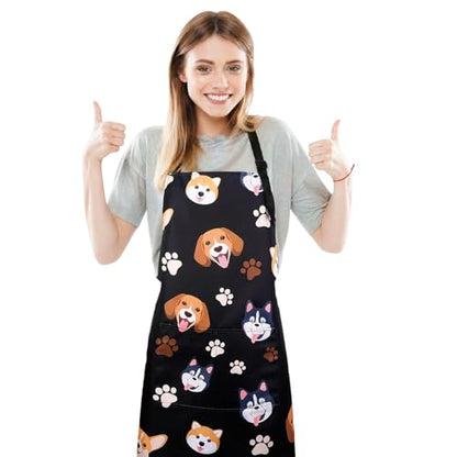 Dog Grooming Waterproof Apron with 2 Pockets, Cute Animals Puppy Dog Pets Apron - style: Happy Dog