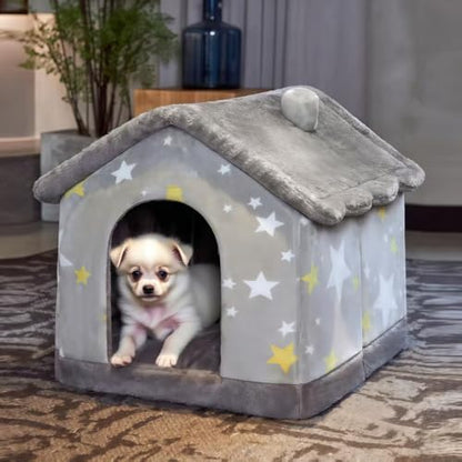 Dog&Cat House Dog&Cat Bed with Cover Cave with Non-Slip Bottom. (Grey Star, Small) - color: Grey Star, size: Small